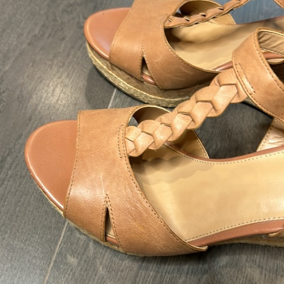 Franco Sarto Seema Tan Leather Cork Espadrille Wedge Sandals Women’s size 9.5 - Picture 9 of 17